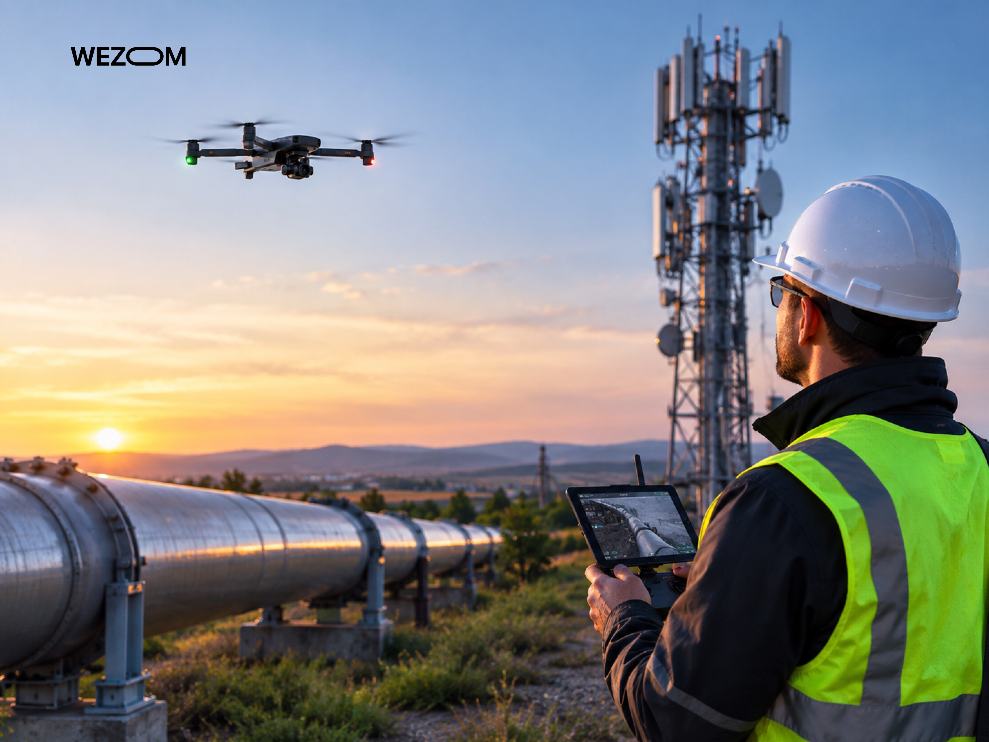 Pipeline drone inspection with an operator monitoring aerial infrastructure and pipeline data Pipeline drone inspection with an operator monitoring aerial infrastructure and pipeline data